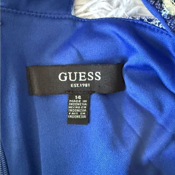 Guess Resortwear Blue Striped Crochet Lace Halter Maxi Dress Size 14 - Picture 8 of 9